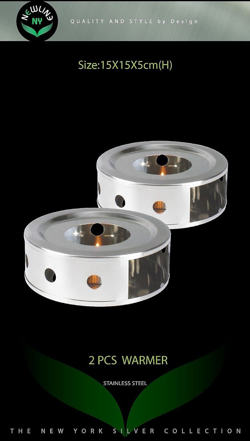 NEWLINE NY NewlineNY Stainless Steel Coffee Tea Warmers, Dual 6 Inches Circular Herb Tea Light Food Warmer Set (Candle not Included) - Image 1